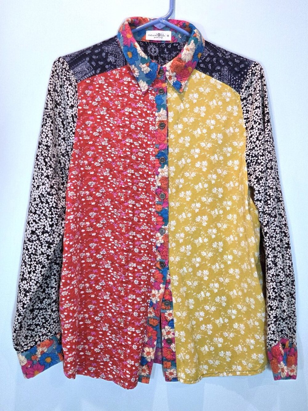 Natural Life Boho Print Button Down Long Sleeve Blouse Size M
